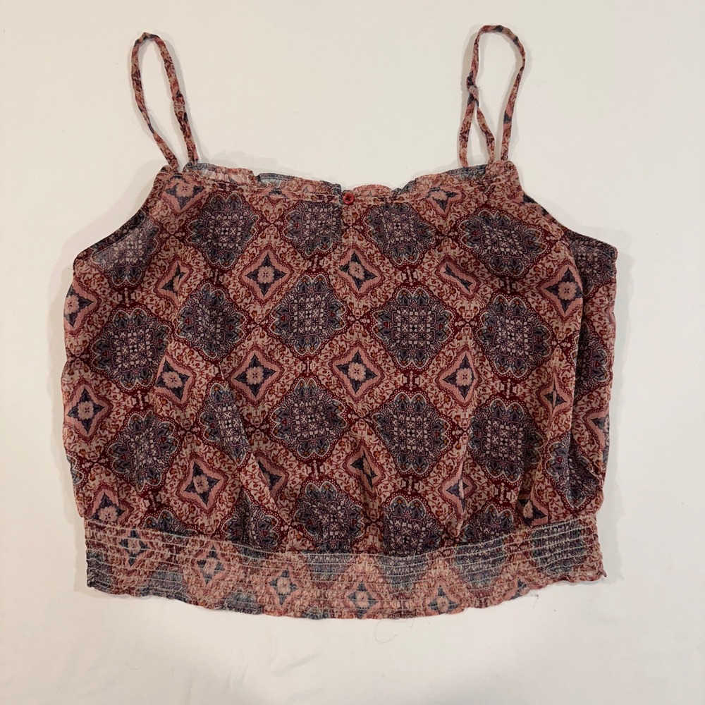 American Eagle Medallion Print Cami Womens Small Burgundy Smocked Hem | Boho